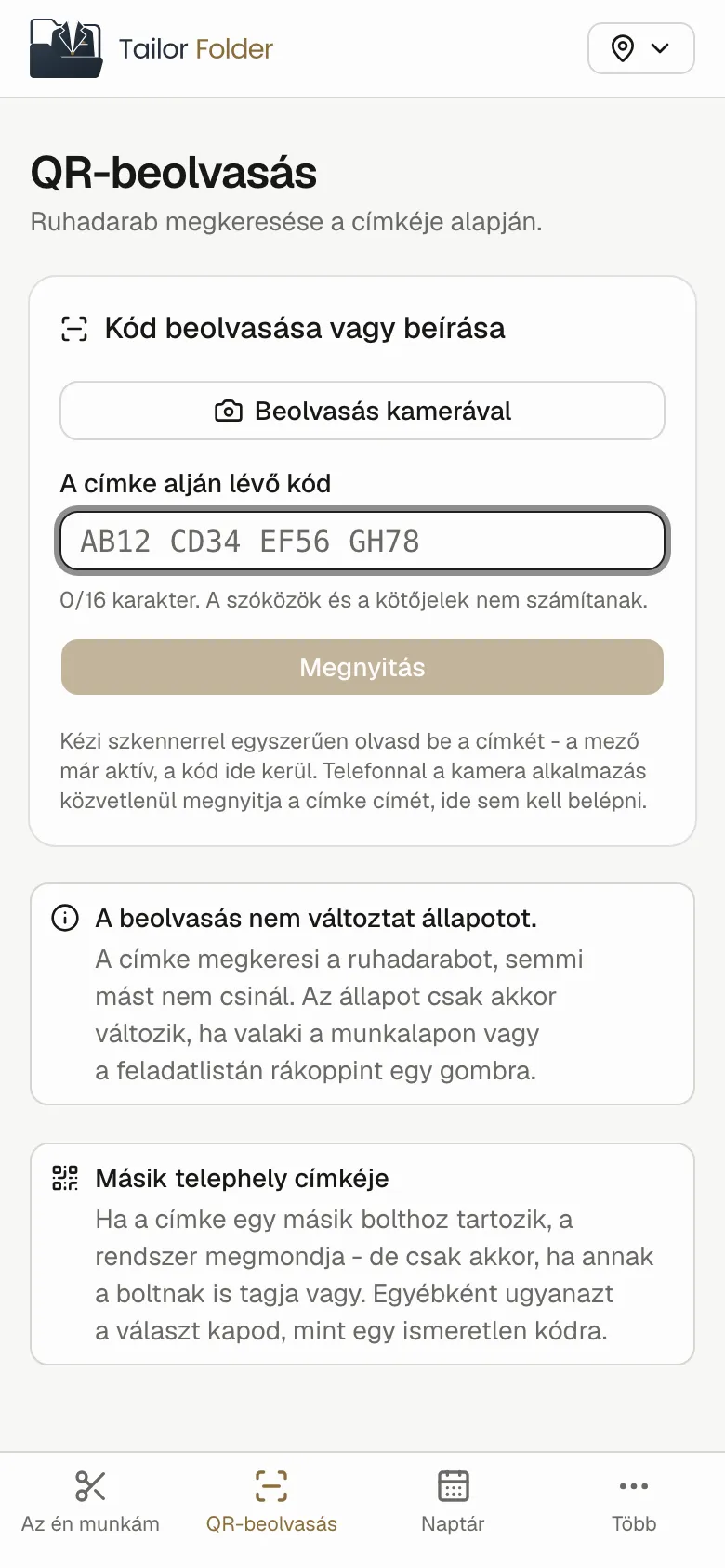 Nyisd meg a QR-beolvasás menüpontot. A telefon kamerájával a címkére irányítva a rendszer felismeri a kódot.