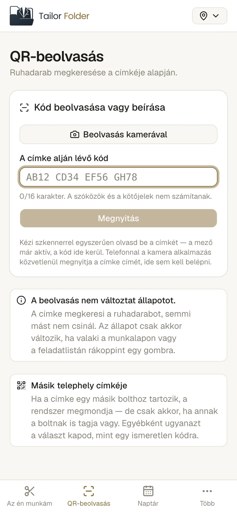 Nyisd meg a QR-beolvasás menüpontot. A telefon kamerájával a címkére irányítva a rendszer felismeri a kódot.