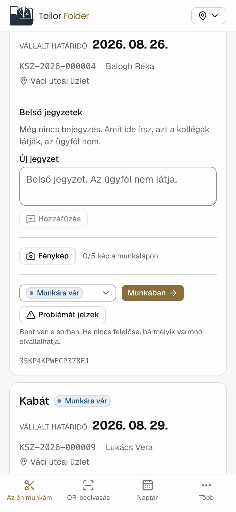 A Fénykép gombbal tudsz képet csatolni a munkalaphoz. A gomb mellett mindig látod, hány kép van már fent és mennyi fér még el.